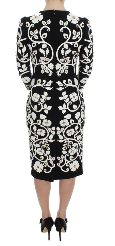 Black Wool Leather Crystal Shift Dress