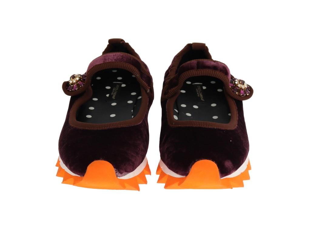 Purple Velvet Crystal Strap Ballerina Shoes