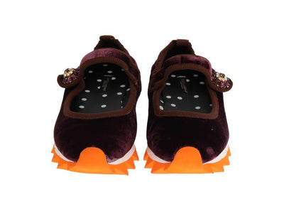 Purple Velvet Crystal Strap Ballerina Shoes