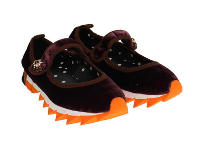 Purple Velvet Crystal Strap Ballerina Shoes