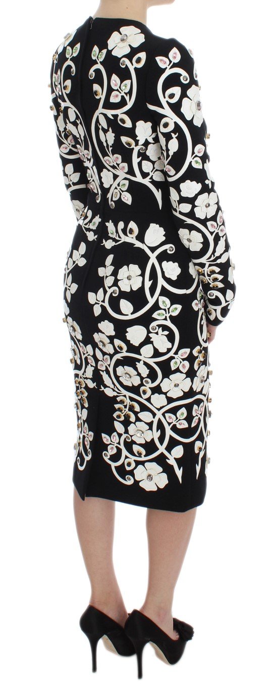 Black Wool Leather Crystal Shift Dress