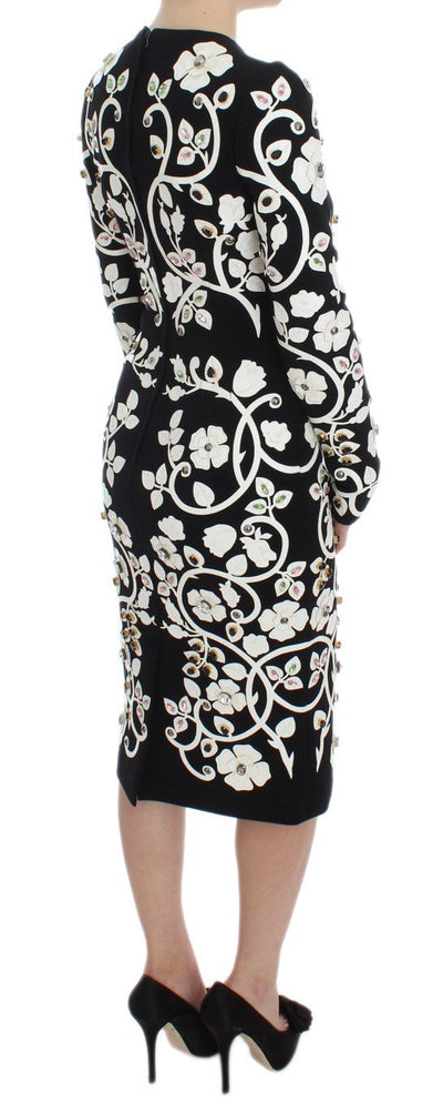 Black Wool Leather Crystal Shift Dress