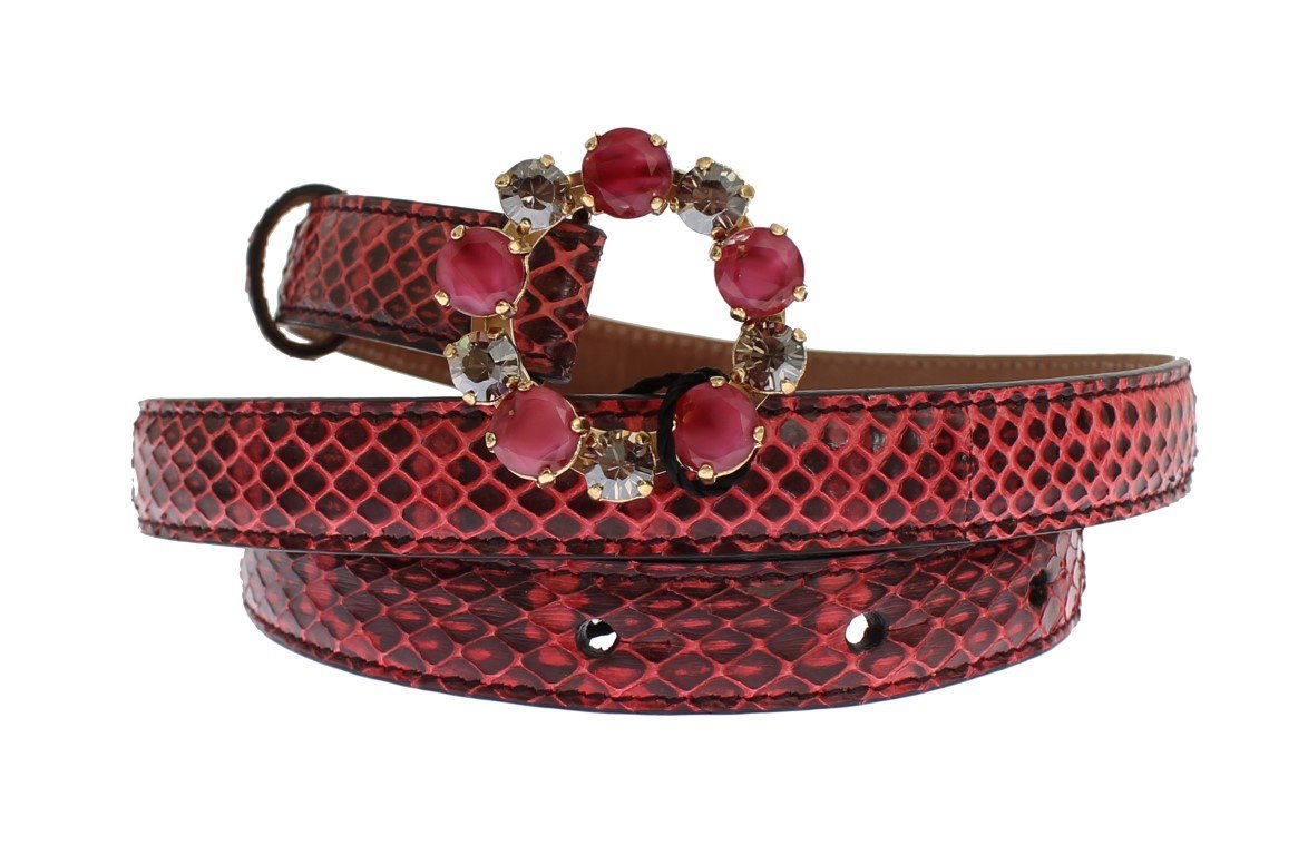 Red Snakeskin Crystal Buckle Belt