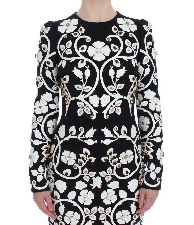Black Wool Leather Crystal Shift Dress