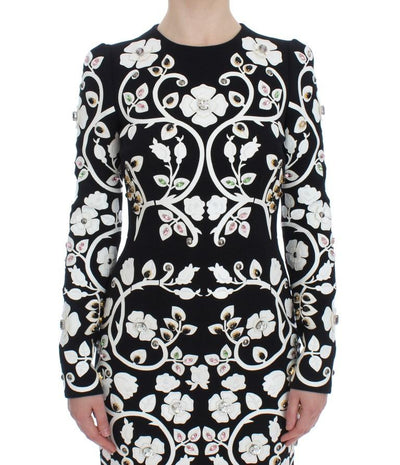 Black Wool Leather Crystal Shift Dress