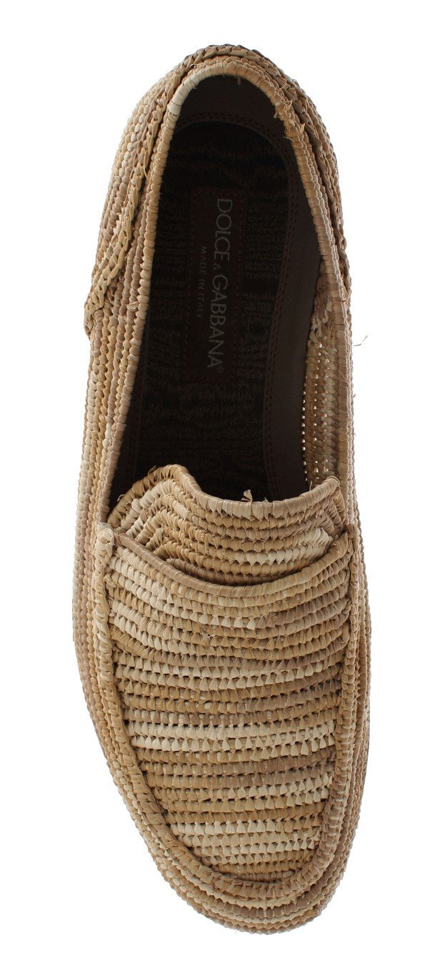 Beige Raffia Dress Formal Mens Loafers Shoes