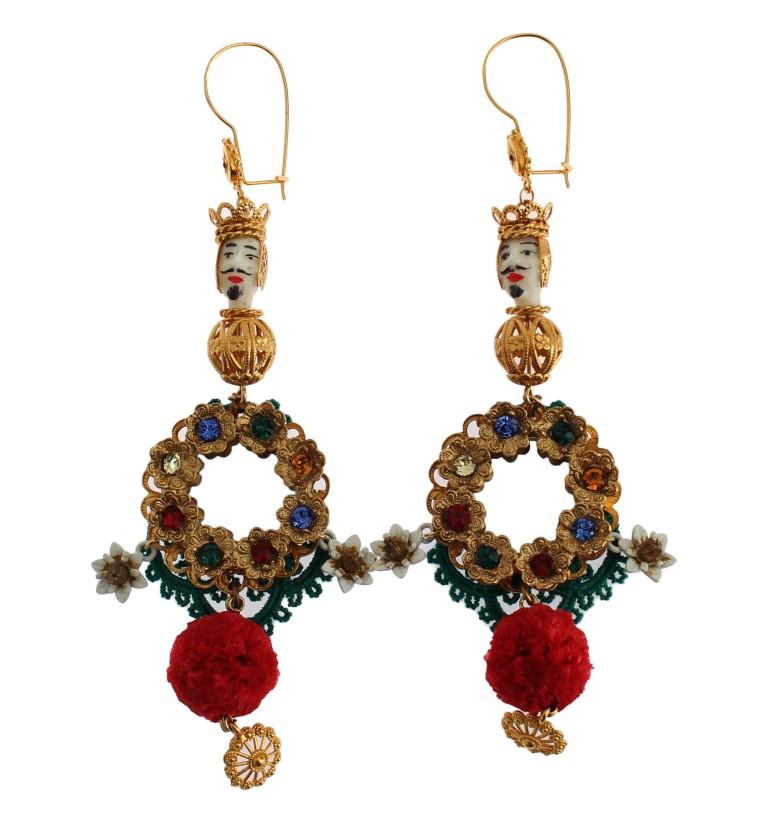 Crystal Gold Floral Pupi Doll Dangling Hook Earring