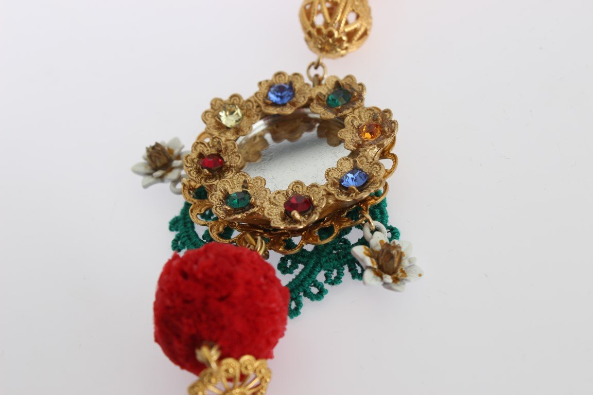 Crystal Gold Floral Pupi Doll Dangling Hook Earring