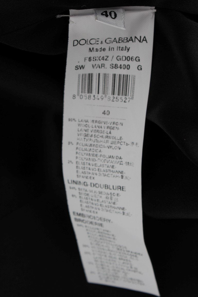 Black Wool Leather Crystal Shift Dress