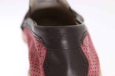Pink Leather Breathable Holes Loafers
