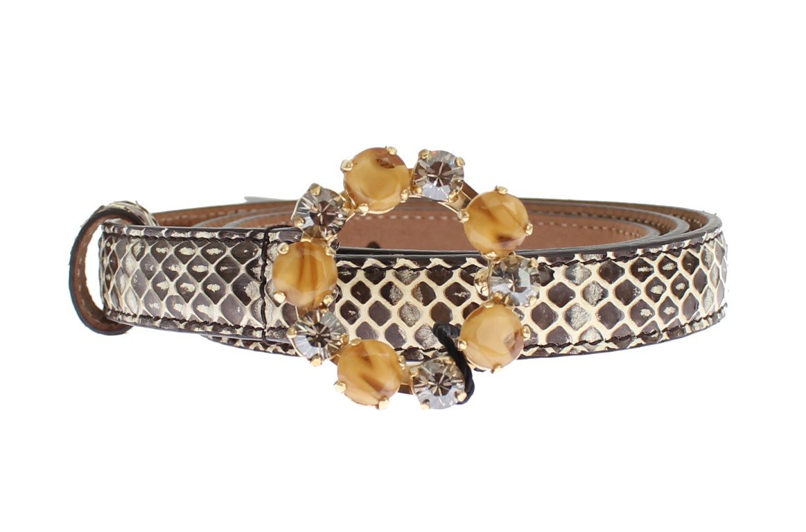 Gray Snakeskin Crystal Buckle Belt