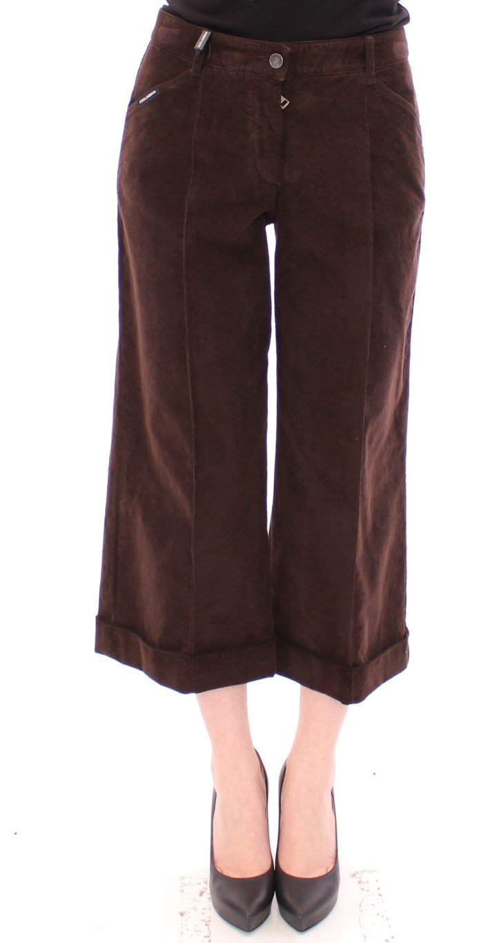 Brown Cotton Cropped Corduroys Jeans Pants