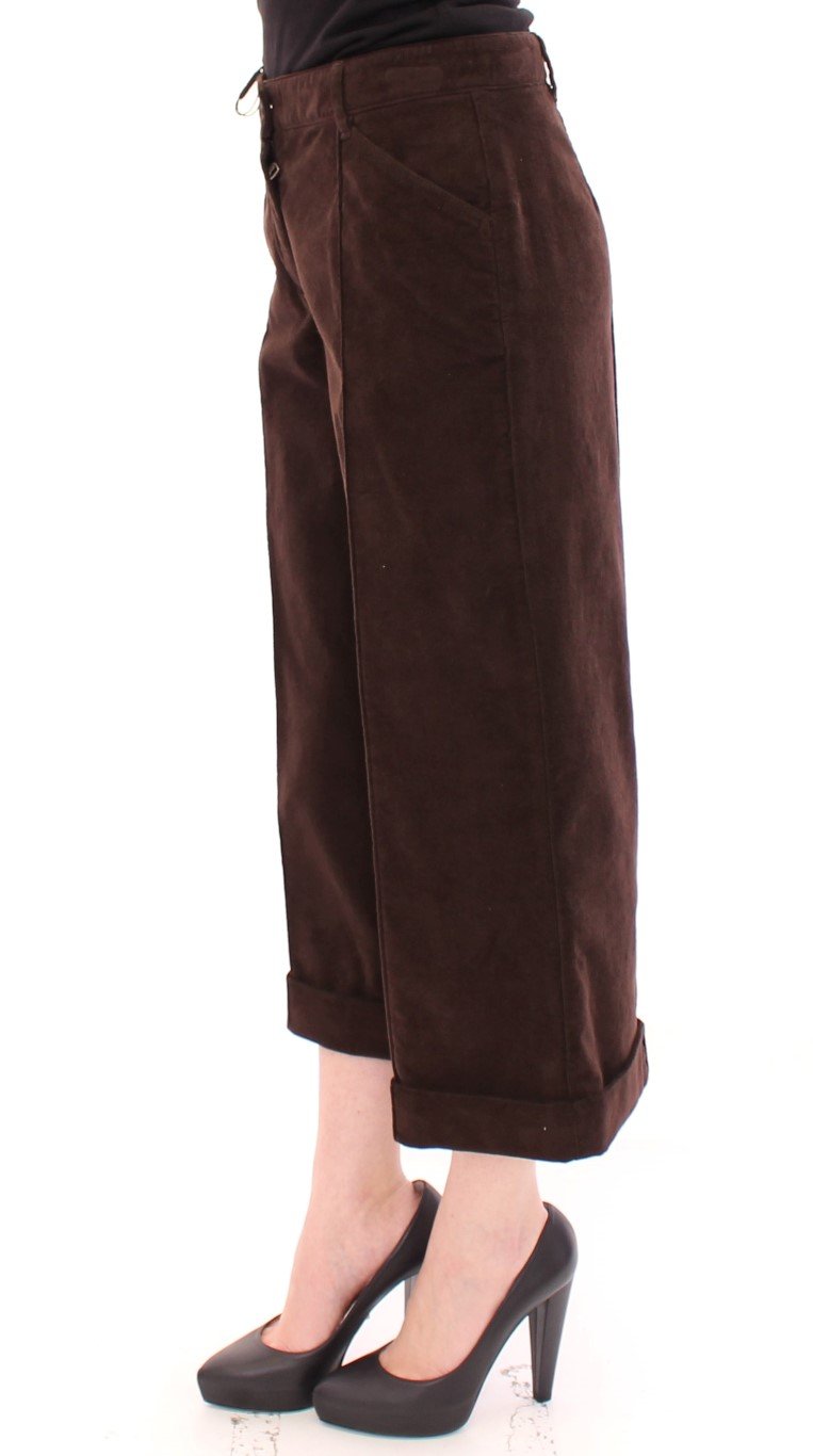 Brown Cotton Cropped Corduroys Jeans Pants
