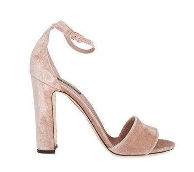 Beige Velvet Ankle Strap Heels Pumps