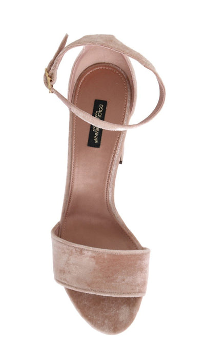 Beige Velvet Ankle Strap Heels Pumps
