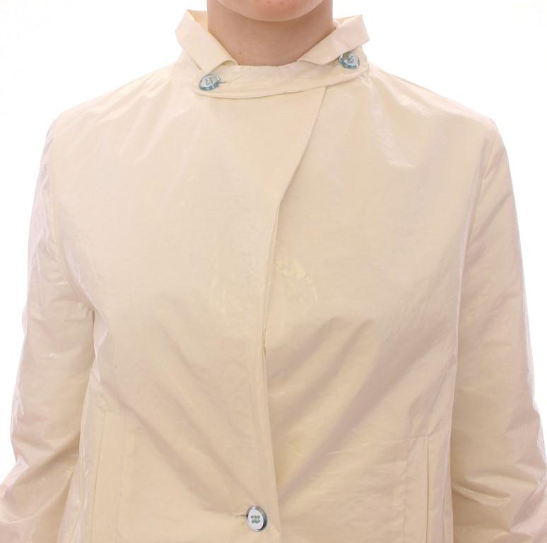 White Viscose Button Front Jacket Coat Trench
