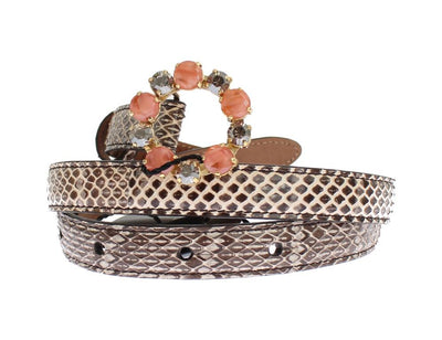 Gray Snakeskin Crystal Buckle Belt
