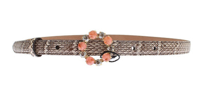 Gray Snakeskin Crystal Buckle Belt