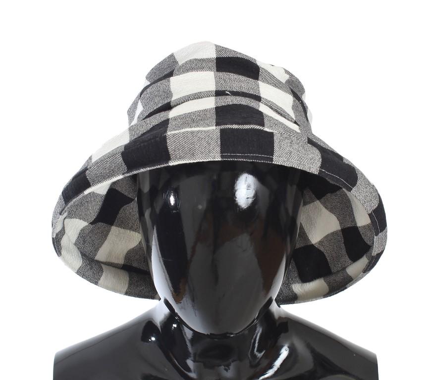 Black White Gray Check Cotton Hat