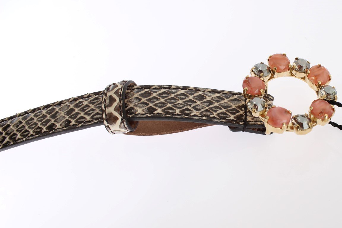 Gray Snakeskin Crystal Buckle Belt