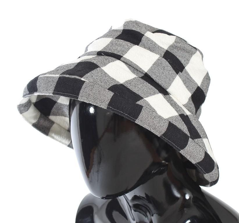 Black White Gray Check Cotton Hat