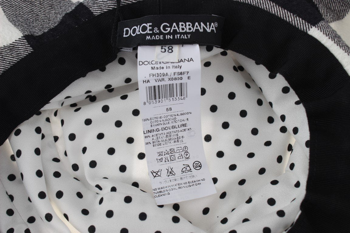 Black White Gray Check Cotton Hat
