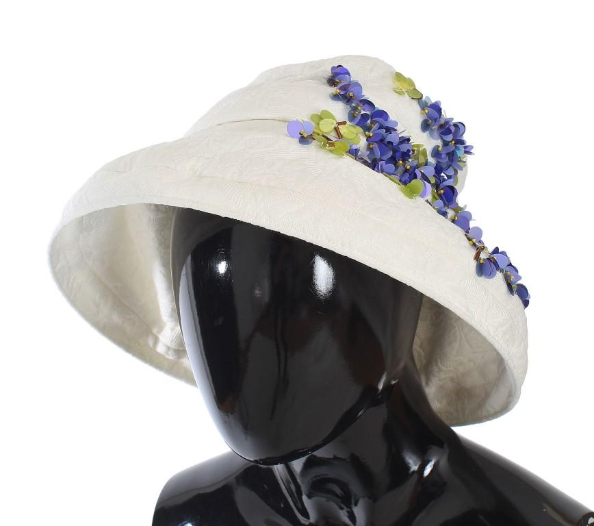 White Cotton Floral Hat