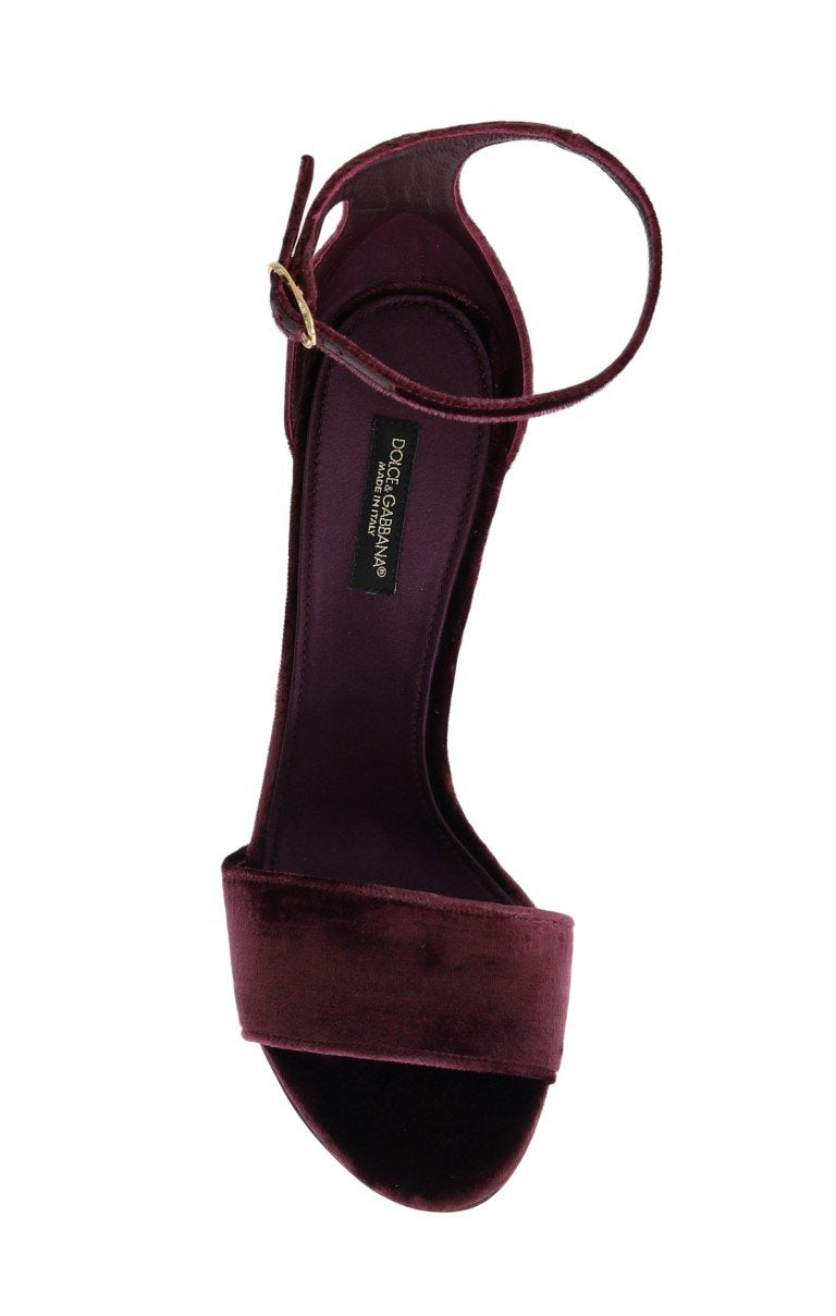 Purple Velvet Ankle Strap Heels Pumps