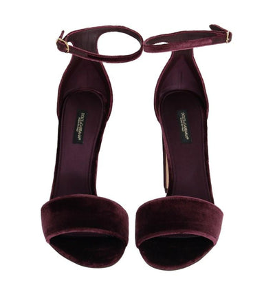 Purple Velvet Ankle Strap Heels Pumps