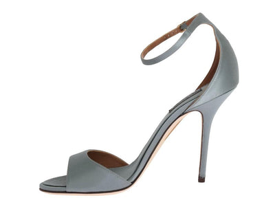 Gray Satin Ankle Strap Heels Pumps