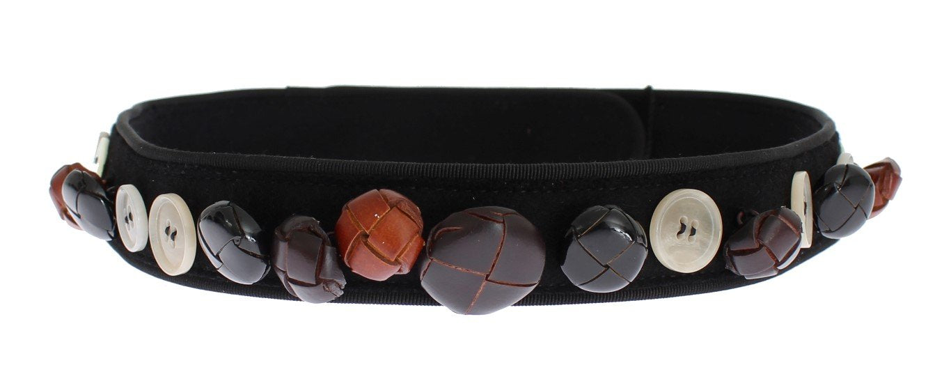 Black Viscose Wool Button Waist Belt