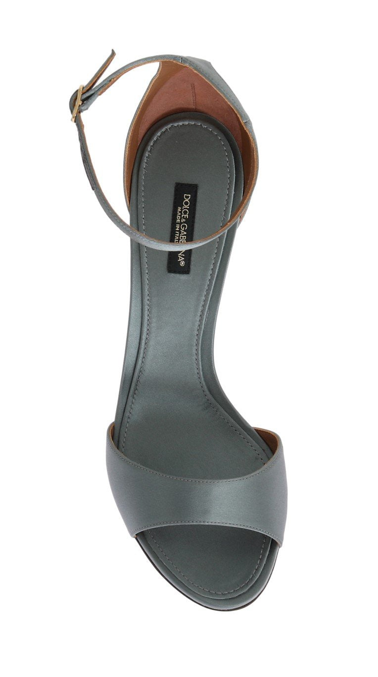 Gray Satin Ankle Strap Heels Pumps