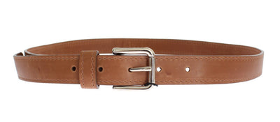 Brown Leather Silver Buckle Logo Wide Belt