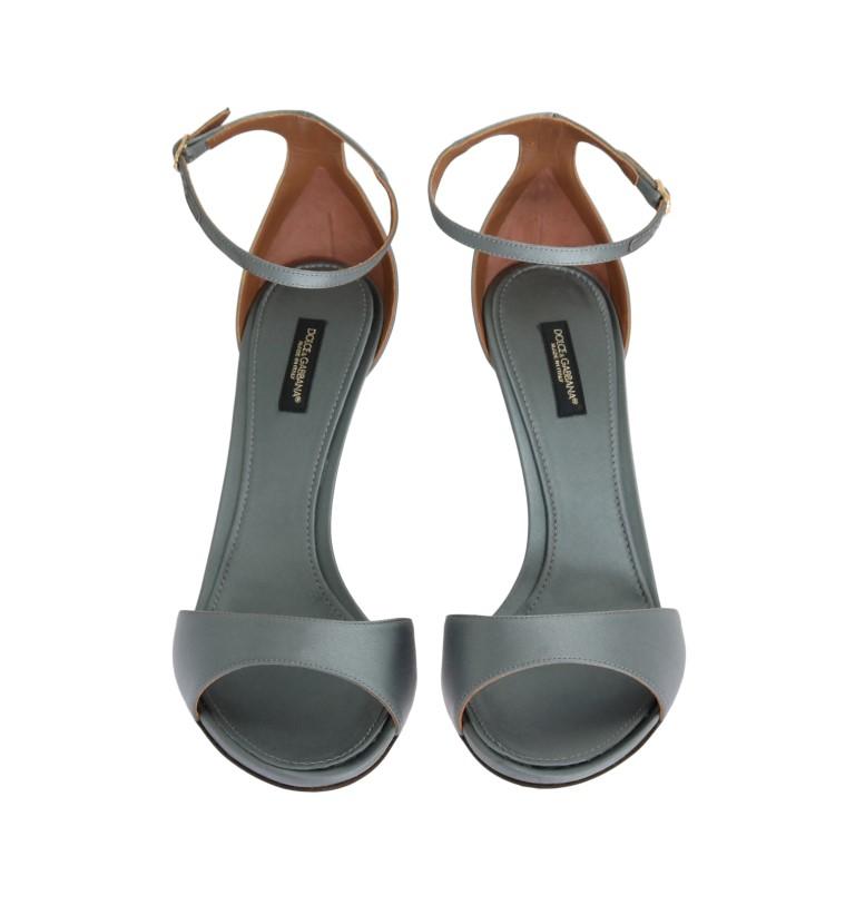 Gray Satin Ankle Strap Heels Pumps