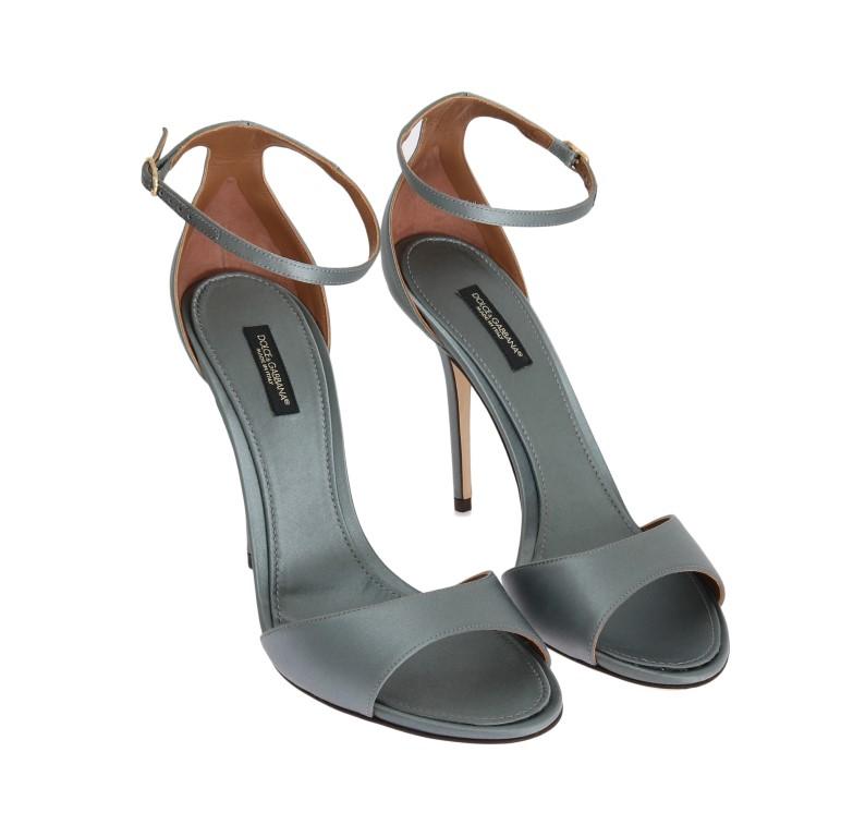 Gray Satin Ankle Strap Heels Pumps