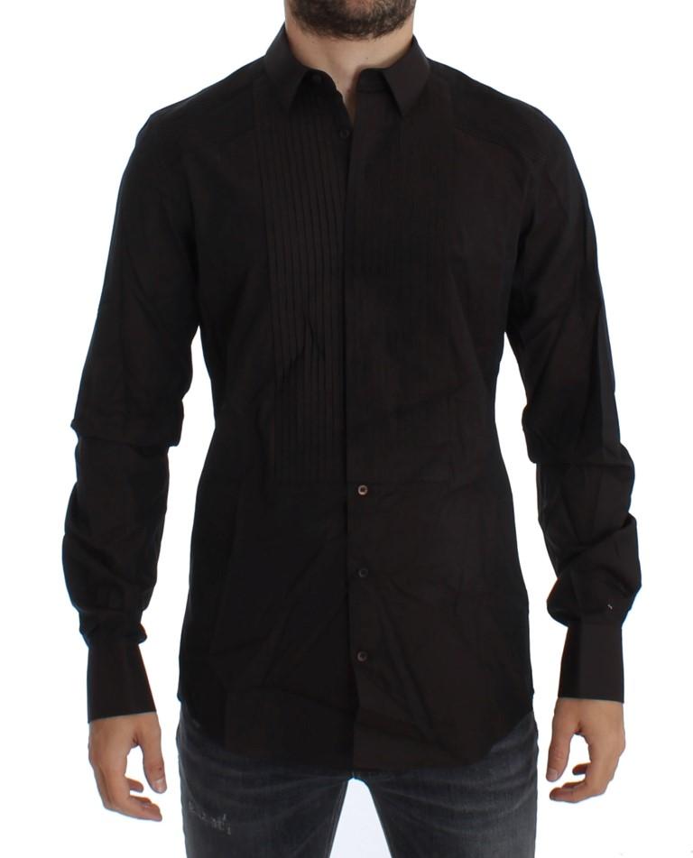 Brown Slim Fit GOLD Tuxedo Dress Shirt