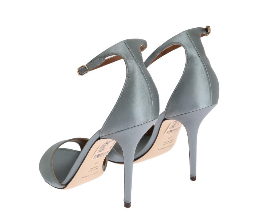 Gray Satin Ankle Strap Heels Pumps