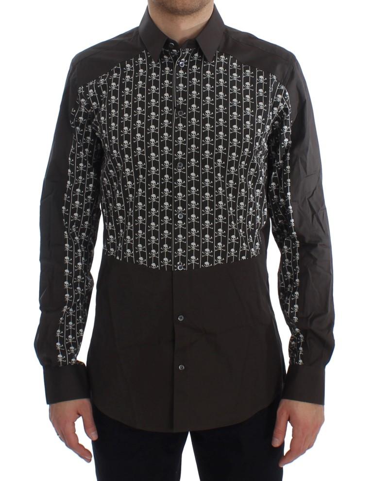 Brown Skull Cotton Slim GOLD Shirt