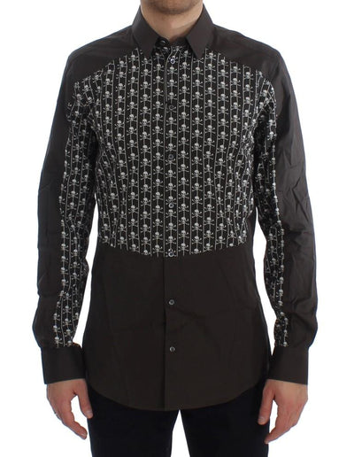 Brown Skull Cotton Slim GOLD Shirt