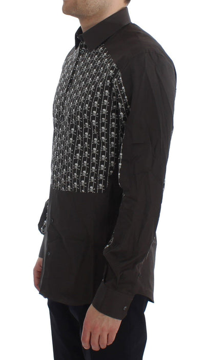 Brown Skull Cotton Slim GOLD Shirt