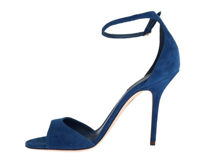 Blue Suede Ankle Strap Heels Pumps