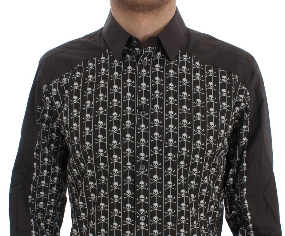 Brown Skull Cotton Slim GOLD Shirt