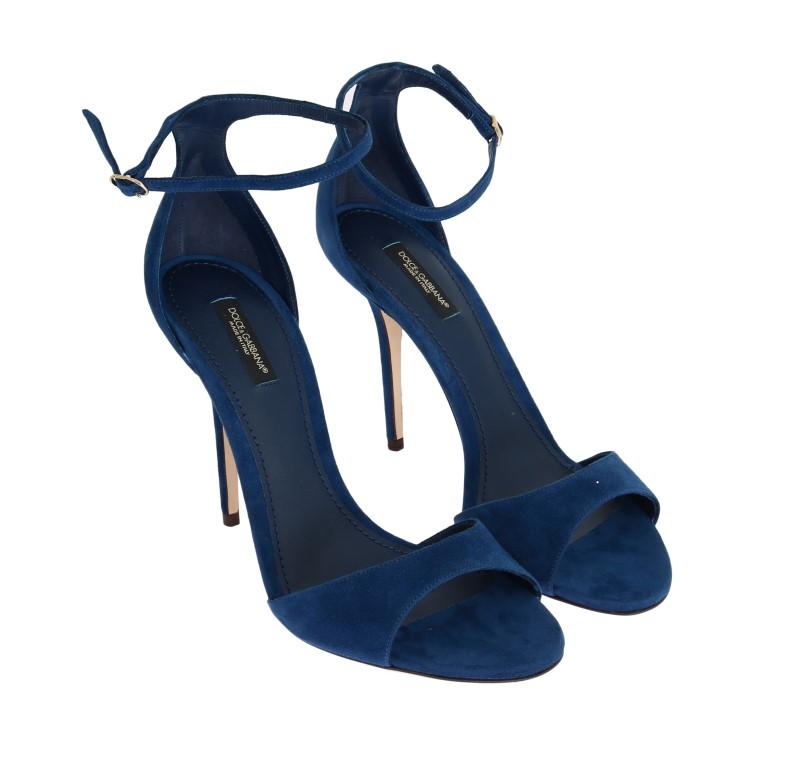 Blue Suede Ankle Strap Heels Pumps