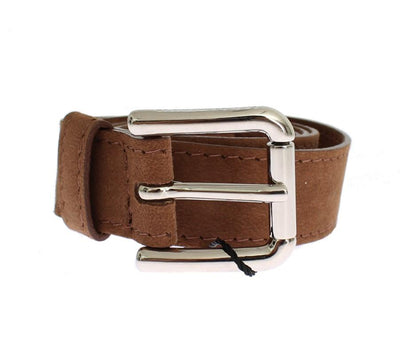 Brown Suede Silver Buckle Logo Wide Belt