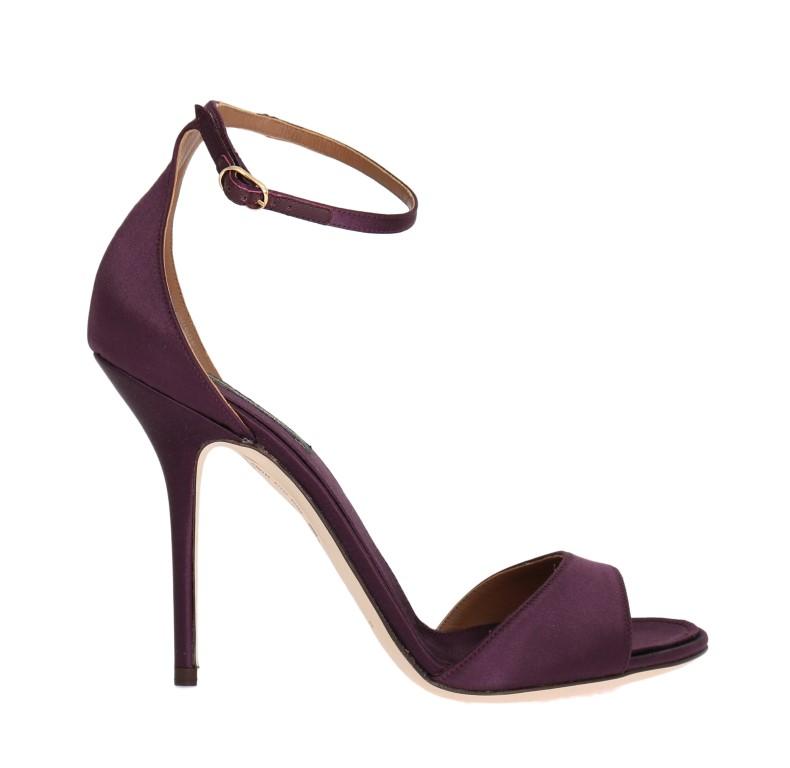 Purple Satin Ankle Strap Heels Pumps