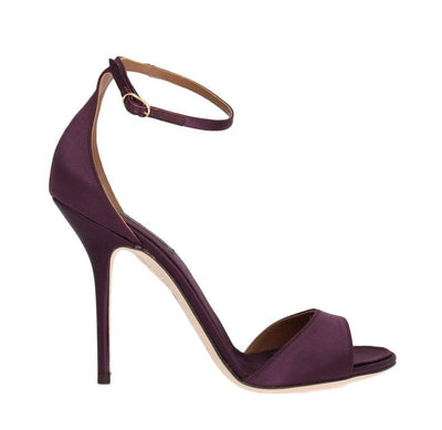 Purple Satin Ankle Strap Heels Pumps