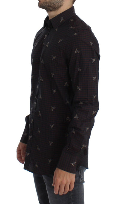 Red Floral Embroidered Slim Fit GOLD Shirt