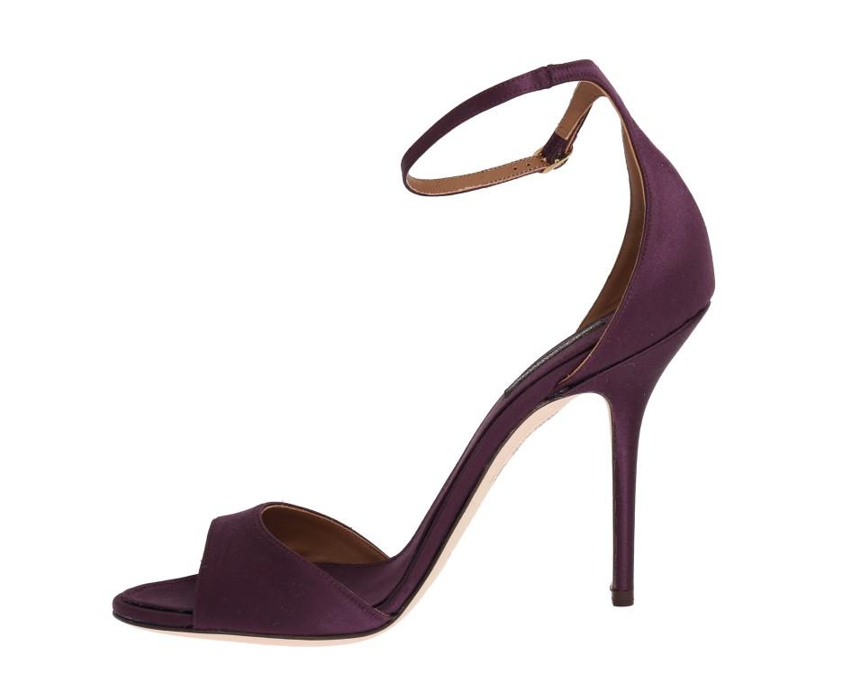 Purple Satin Ankle Strap Heels Pumps