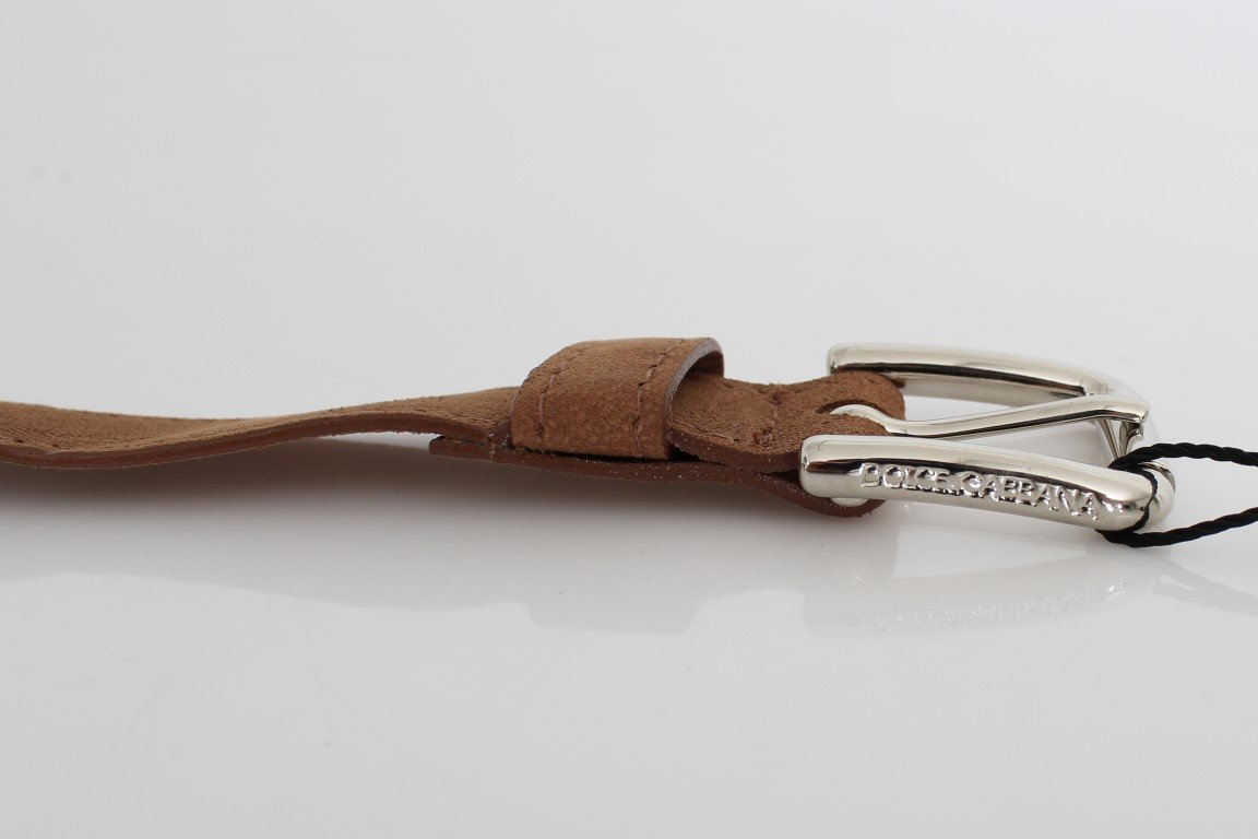 Brown Suede Silver Buckle Logo Wide Belt