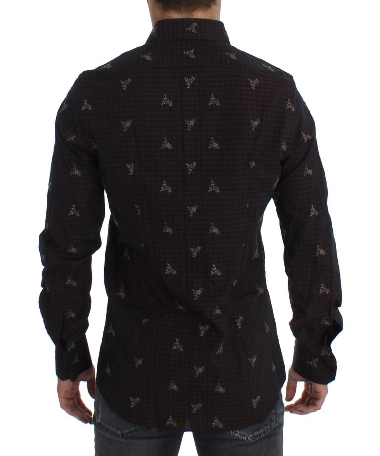 Red Floral Embroidered Slim Fit GOLD Shirt